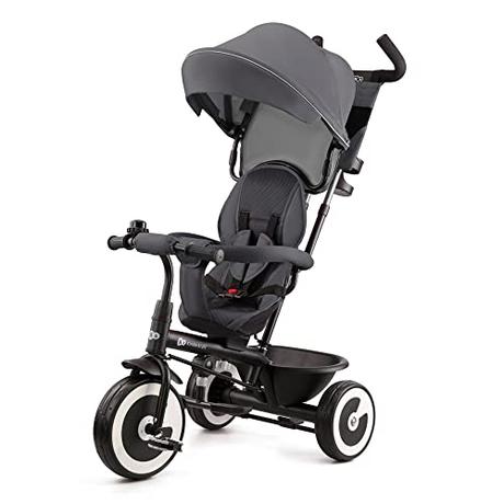 Kinderkraft ASTON Triciclo Evolutivo, Bicicleta Sin Pedales, Bicicleta Bebe, Plegable, Para Niños, Cinturón, Con Accesorios, Portavasos, Cesta, 9 Meses a 25 kg, Gris