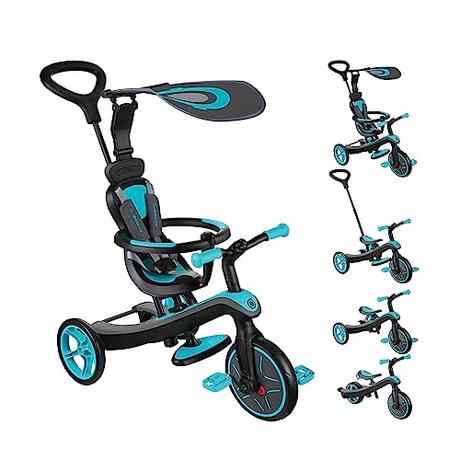 Globber - EXPLORER TRIKE 4 in 1 - Triciclo y bicicleta de equilibrio todo en uno para niños pequeños de 10m + a 5 años + , Verde Azulado