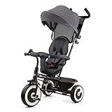 Kinderkraft ASTON Triciclo Evolutivo, Bicicleta Sin Pedales, Bicicleta Bebe, Plegable, Para Niños, Cinturón, Con Accesorios, Portavasos, Cesta, 9 Meses a 25 kg, Gris