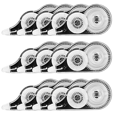Yoosso 12 Piezas Cintas Correctoras, 12m x 5 mm Mini Cinta Correctora Correction Tape con Capuchón Protector para Material Escolar Oficina Hogar Niños Estudiantes Adultos (Negro)