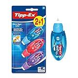 BIC Tipp-Ex Cinta Correctora de Bolígrafos, Óptimo para Material Escolar, Micro Tape Twist, 8m x 5mm, Con Cabezal Rotativo, Blíster de 3, Multicolor