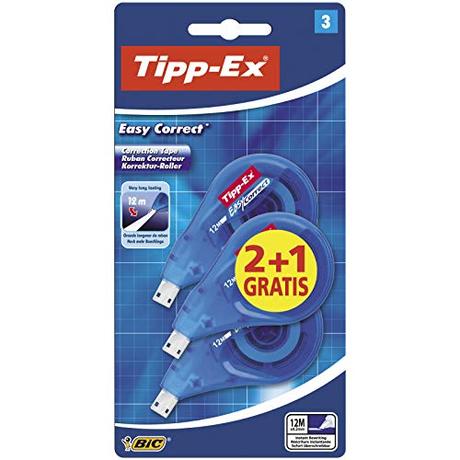 Tipp-Ex Easy Correct, Cinta Correctora con Closificación Lateral para ver lo que Corriges, 12 m x 4.2 mm, Caja de 2+1