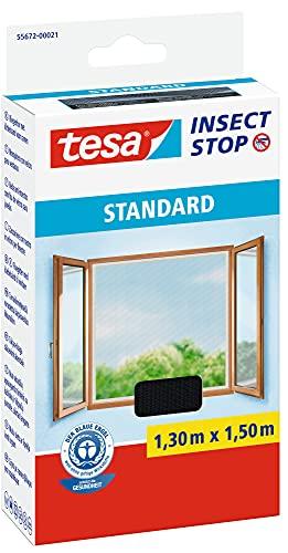 tesa Insect Stop Malla Mosquitera STANDARD para Ventanas - Mosquitera Autoadhesiva - Recortable al Tamaño Deseado - Negro, 130 cm x 150 cm