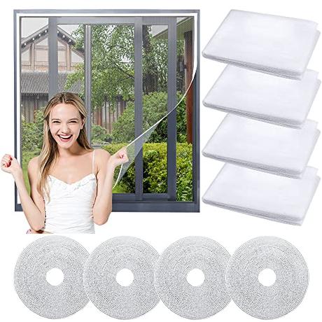Kleemeiero 4 PZS Mosquiteras para Ventanas Universal 130 * 150CM Velcro Adhesivas Malla Lavable Tela Mosquitera para Ventanas Corredera y Puerta Mosquiteros Protección Total Contra Mosquitos y Moscas