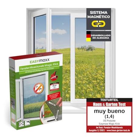 EASYmaxx Mosquitera para ventanas con Magic Click | Cortada individualmente a medida para todas las ventanas de hasta 150x130 cm | Fácil instalación con 12 imanes - sin taladrar ni atornillar [Negro]