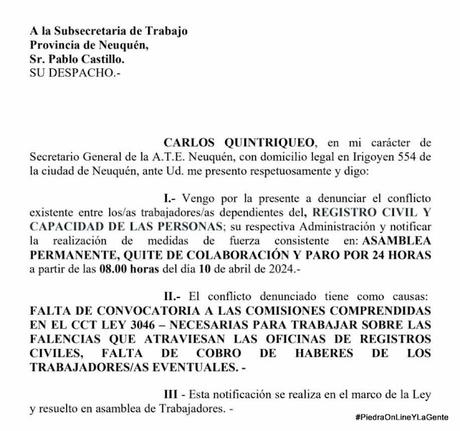 Paro en el Registro Civil