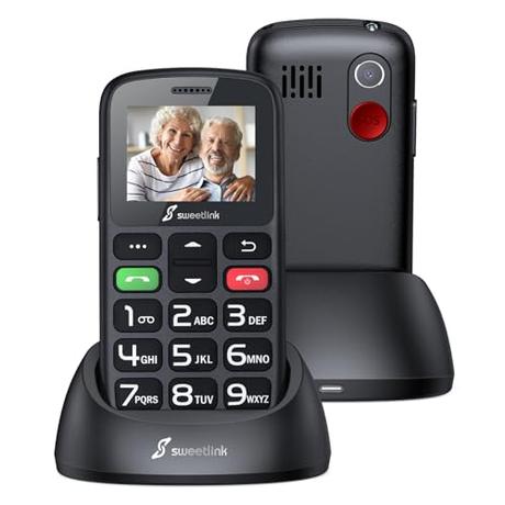 SweetLink S2 Plus Teléfono Móvil para Personas Mayores, 2023 2G gsm Senior Moviles de Teclas Grandes y Volumen Alto, Contactos con Imágenes, Botón SOS, Base de Carga, Bateria 1400mAH, Color Negro