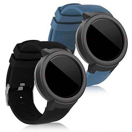 kwmobile Pulsera Compatible con Huami Amazfit Verge Correa - 2X Correas de Silicona Flexible - Tamaño Ajustable - Gris Azulado/Negro