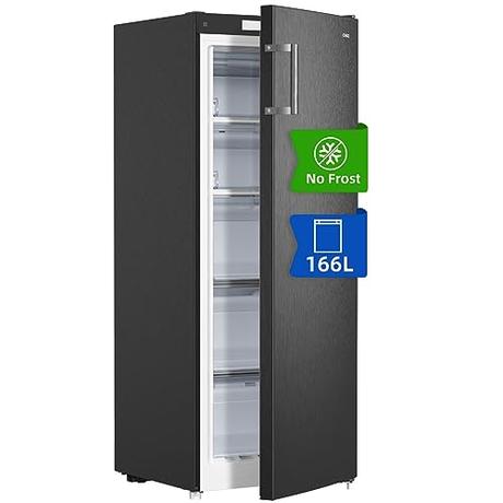 CHIQ Congelador vertical 166L y 140 cm, congelación rápida, silencioso, puertas reversibles, descongelación automática, iluminación LED, negro, clasificación energética E