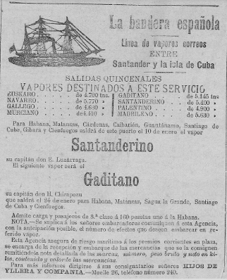 1894:La bandera española, vapores entre Santander y la Isla de Cuba