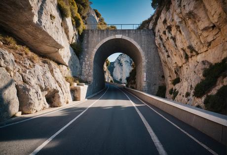 View of the Great Siege Tunnels in Gibraltar with dramatic cliffs and a clear blue sky