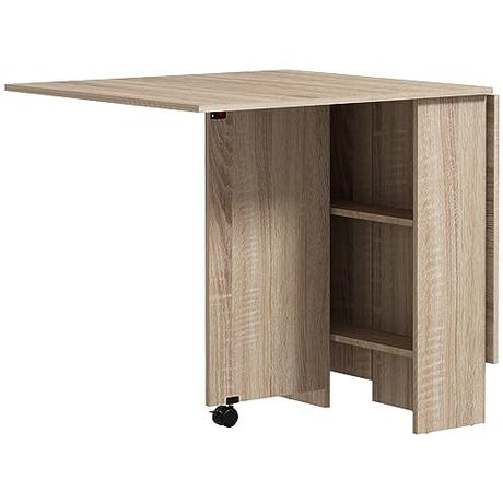 HOMCOM Mesa de Comedor Plegable Mesa Auxiliar con Alas Abatibles y 2 Estantes de Almacenamiento Estilo Moderno para Cocina Restaurante 75x140x74 cm Natural