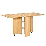 HOMCOM Mesa de Comedor Plegable con Ruedas Mesa de Cocina Extensible para Espacio Pequeño con 2 Alas Abatibles y Estantes 140x80x74 cm Madera Natural