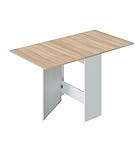 Mesa Auxiliar con Alas Abatibles, Mesa Cocina, Acabado en Color Blanco Artik y Roble Canadian, Modelo Fly, Medidas: 77 cm (Largo) x 31-140 cm (Ancho) x 79 cm (Alto)