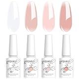 Vishine Esmalte en gel semipermanente Claro Lechoso Blanco Rosa, 4 colores naturales 8ml - Esmalte de uñas Crystal Jelly Soak Off UV LED