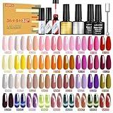 44Pcs Pintauñas Semipermanentes, 36 Colores Esmalte Semipermanente + 2 Base + 1 Top Coat Brillante + 1 Mate + 3 Negro, Rojo, Blanco Gel de Arte Lineal + 1 Tira Magnética de Ojo de Gato, 8ml