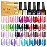 LEVIPE 45 Pcs Esmalte Semipermanente para Uñas Gel UV LED, 39 Colores de Pintauñas con 2 Base, Top Coat Brillante y Mate, capa Superiores de Diamante y Brilla en la Oscuridad