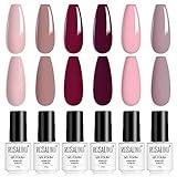 ROSALIND Esmaltes Semipermanentes de Uñas en Gel, Rosa Rojo Desnudo Esmaltes Semipermanentes para Uñas 6pcs, UV LED Kit Uñas Semipermanentes Pintauñas Semipermanentes Set