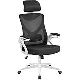 Yaheetech Silla de Oficina Ergonomica Silla Reposabrazo Ajustable Silla Oficina Trabajo con Reposacabeza Silla Giratoria Blanco Negro