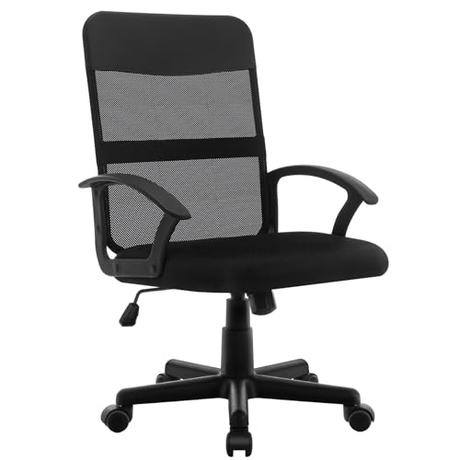 HLFURNIEU Silla Oficina Ergonómica, Silla Escritorio Ajustable en Altura, Sillas Oficina con Eespaldo de Malla Cómodo y Transpirable, Silla Escritorio Juvenil con Ruedas, Negro