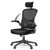 rattantree Silla de Oficina, Silla de Escritorio Ergonómica con Reposacabezas Ajustable y Soporte Lumbar, Respaldo de Malla Transpirable, Reposabrazos Abatibles de 90°, Silla Giratoria de 360°