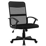 HLFURNIEU Silla Oficina Ergonómica, Silla Escritorio Ajustable en Altura, Sillas Oficina con Eespaldo de Malla Cómodo y Transpirable, Silla Escritorio Juvenil con Ruedas, Negro