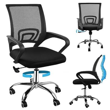 JUPPLIES Silla Escritorio Ergonomica - Silla Oficina con Apoyo Lumbar, Estructura de Acero, Malla Transpirable, Ruedas Giratorias 360° Soporta hasta 120kg (Ergonómica sin reposacabezas)
