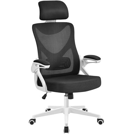 Yaheetech Silla de Oficina Ergonomica Silla Reposabrazo Ajustable Silla Oficina Trabajo con Reposacabeza Silla Giratoria Blanco Negro