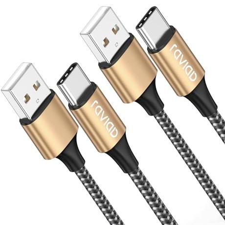 RAVIAD Cable USB Tipo C, [2Pack 1M] Cargador Tipo C Nylon Carga Rápida y Sincronización Cable USB C para Galaxy A02s/A03s/S10/S9/M12, Huawei, Redmi 9A/10, Realme 8, OnePlus 8T, POCO X3 Pro - Oro