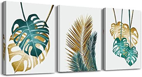 MHARTK66 Cuadros Monstera Deliciosa Plantas Verdes Dorado, Cuadros Decoracion Salon Modernos Decoracion Dormitorios Comedor Oficina Pasillo Cocina y Baño