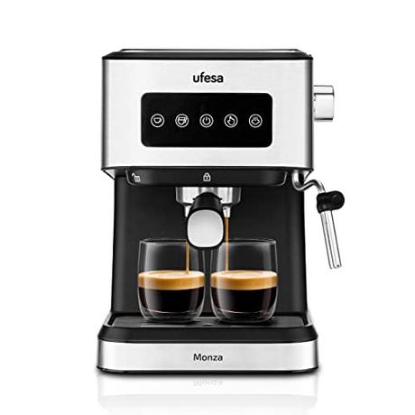 Ufesa Monza Cafetera Espresso y Capuccino de 20 Bares, Panel Táctil Digital, Vaporizador Orientable, Café Molido o Monodosis ESE, Función Calienta Tazas, 1050W, Depósito 1.5L