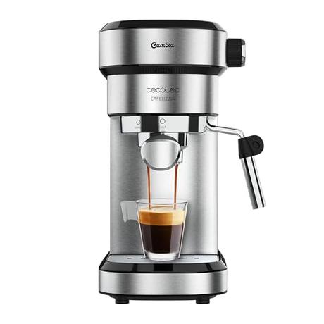 Cecotec Cafetera Express Cafelizzia 790 Steel para Espressos y Cappuccinos. 1350 W, Brazo portafiltros con Doble Salida y Dos filtros, 20 Bares de Presión, Depósito Extraíble de 1,2L, Acero