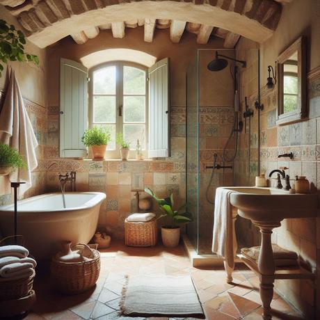 Diseño interior estilo rústico baño