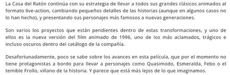 ¿EL LIVE-ACTION DE EL JOROBADO DE NOTRE DAME SIGUE EN PIE ?