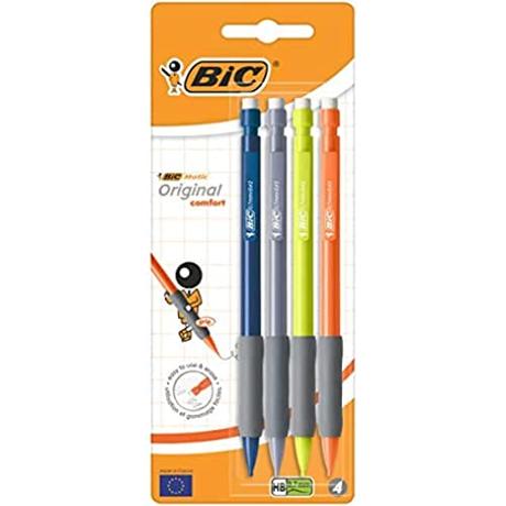 BIC Matic Fun Comfort Portaminas Automático HB (0,7 mm) – Diseño en colores Surtidos, Blíster de 4 unidades