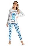 Disney Pijama Mujer Invierno Pijama Stitch Conjunto Pijama Mujer Largo Tallas S-XL Regalos Stitch Mickey Minnie (Gris/Azul Stitch, L)