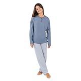 TRAMAS+ Pijama Mujer 100% Algodón con Camiseta Manga Larga y Pantalón Largo, Pijamas de Entretiempo Primavera y Verano - (Lista Indigo, L)