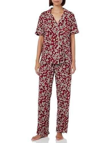 Women'secret Pijama Camisero Largo Flores Juego, Estampado Rojo, M para Mujer