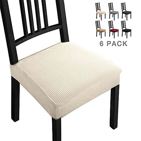 Pack de 6 Fundas elásticas para Silla, Diseño Jacquard Cubiertas de Asiento Extraíbles y Lavables-Decor Comedor Restaurante (Cream)-B