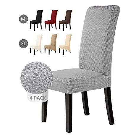 Fundas para sillas 4 Piezas Fundas de Sillas de Comedor Elástico Jacquard Cubiertas de Silla Funda de Silla elástica Fundas Sillas para Decoración de Fiesta (Gris Plateado, 4 Piezas)-M