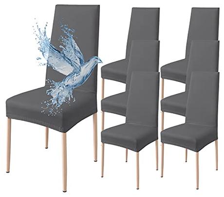 Poligino Fundas Sillas de Comedor Pack 6 Impermeable, Fundas para Sillas Elástica, Suave y Confortable, Gris Oscuro