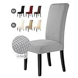 Fundas para sillas 4 Piezas Fundas de Sillas de Comedor Elástico Jacquard Cubiertas de Silla Funda de Silla elástica Fundas Sillas para Decoración de Fiesta (Gris Plateado, 4 Piezas)-M