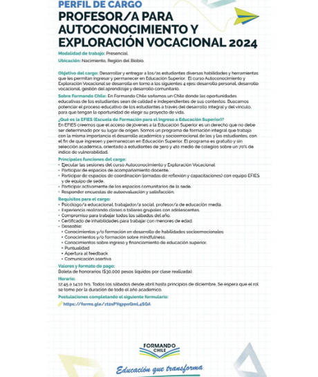 OPORTUNIDADES DE EMPLEOS PARA ORIENTADORES EN CHILE. Semana del 15 al 21-04-2024.