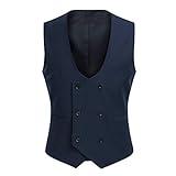 Allthemen Chaleco de Hombre Chaleco de Vestido Doble Botonadura Chaleco de Hombre Western con Cuello Redondo para Negocios