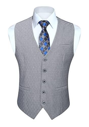 HISDERN Chalecos Gris para Hombre de Vestir Formal de Fiesta de Boda Chaleco Traje Hombre Elegantes Casual Clásico Negocio con Bolsillos S