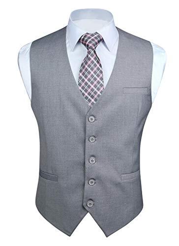 Enlision Chaleco Vestir Gris Claro Hombre Elegante Chalecos Traje de Boda Color Liso Chaleco Formal de Negocio con Bolsillo XL