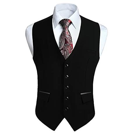 HISDERN Chaleco Traje Negro Hombre Boda Chalecos de Vestir Original Chaleco Elegante de Fiesta Negocio con Bolsillos XL