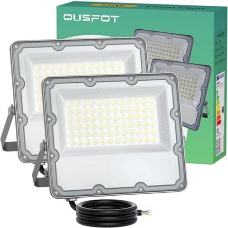 OUSFOT Foco LED Exterior 50W 2 Piezas, Foco Proyector LED IP66 Impermeable 5000LM 6500K Iluminación de Seguridad, Blanca Fría Súper Brillante para Garaje, Terraza, Patio, Jardín, Patio, Estadio