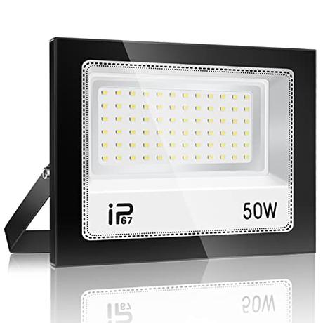 Focos Led Exterior 50W, Iluminación de Exterior Seguridad,7000K Blanco Frío, Proyector LED Exterior,IP67 Impermeable 5000LM, Superbrillante Foco LED，para Patio, Garaje, Entrada, Fábrica,Campo