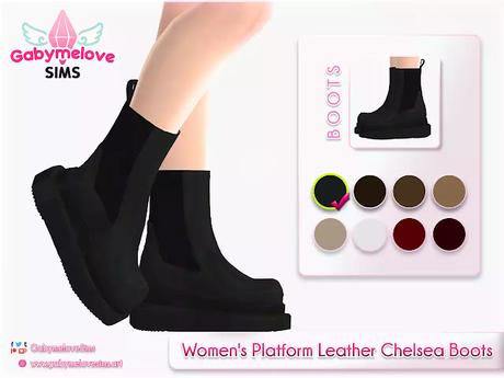 Sims 4 CC | Shoes: Women's Platform Leather Chelsea Boots | Gabymelove Sims | custom, content, contenido, personalizado, mod, mods, calzado, zapatos, ankle, botines, mujer, mujeres, woman, women, femenine, female, girl, high, tops, skin, botas